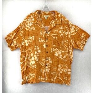 Panama Jack Hawaiian Shirt Men's 3XL Orange Rust Floral Button Down Casual